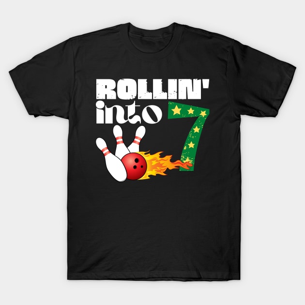 Rolling into 7 Bowling Birthday Gift T-Shirt by Teewyld